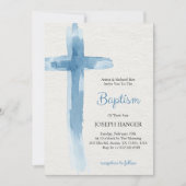 Carte d'invitation de baptême avec croix bleue (Devant)