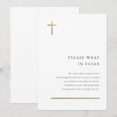 Carte d'invitation de baptême croix dorée minimali (Devant / Derrière)