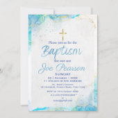 Carte d'invitation de baptême de fils bleu élégant (Devant)