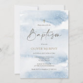 Carte d'invitation de baptême garçon aquarelle ble (Devant)