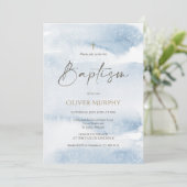 Carte d'invitation de baptême garçon aquarelle ble (Debout devant)