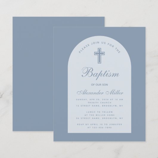 Carte d'invitation de baptême garçon arche bleu po (Devant / Derrière)