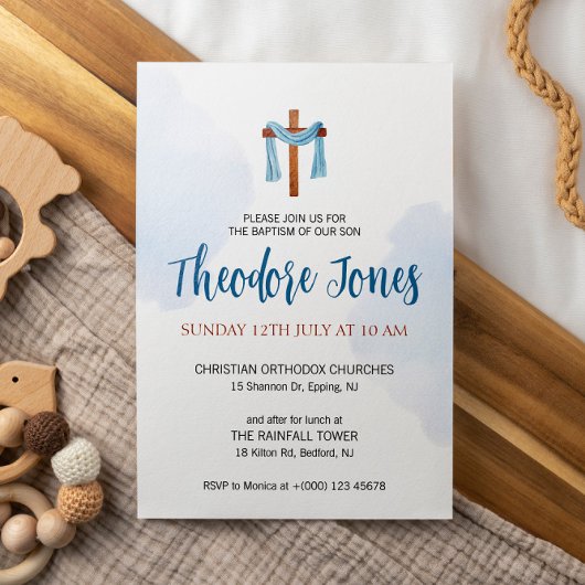 Carte d'invitation de baptême pour bébé garçon à l