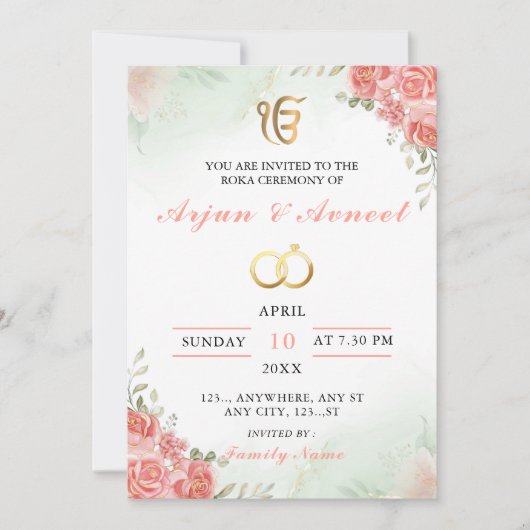 Carte d'invitation de cérémonie Roka florale éléga (Devant)