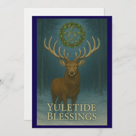 Carte d'invitation de cerf de bénédictions de Noël (Devant / Derrière)