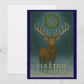 Carte d'invitation de cerf de bénédictions de Yule (Devant / Derrière)