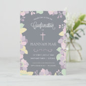 Carte d'invitation de confirmation avec fleurs et  (Debout devant)