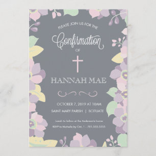 Carte d'invitation de confirmation avec fleurs et 