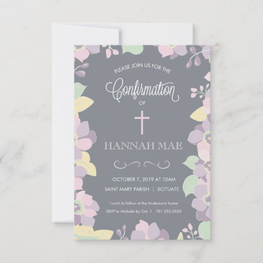 Carte d'invitation de confirmation avec les fleurs (Devant)