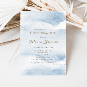 Carte d'invitation de confirmation garçon aquarell