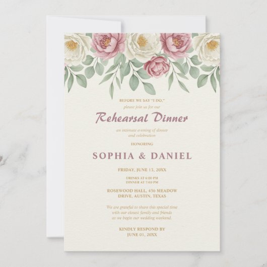 Carte d'invitation de dîner de répétition de pivoi (Devant)