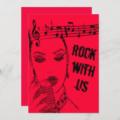 carte d'invitation de diva rockabilly rose (Devant / Derrière)