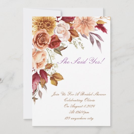 CARTE D'INVITATION DE DOUCHE BRIDAL ROMANTIQUE COU (Devant)