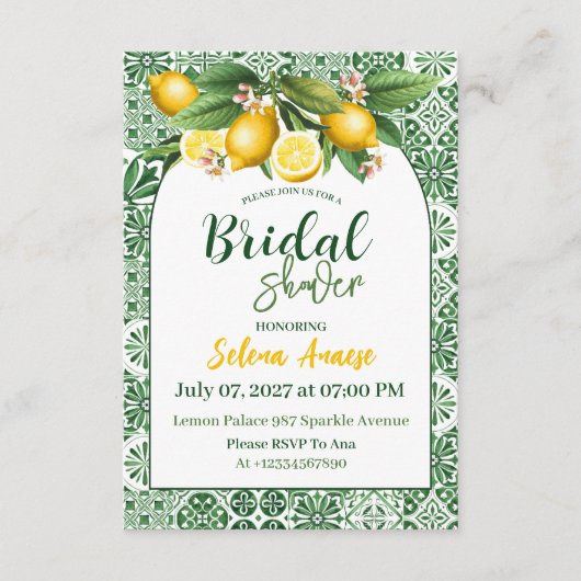 Carte d'invitation de douche de mariée au citron (Devant)