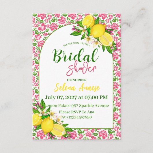 Carte d'invitation de douche de mariée Citrus (Devant)
