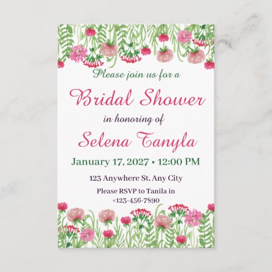 Carte d'invitation de douche de mariée fleur (Devant)