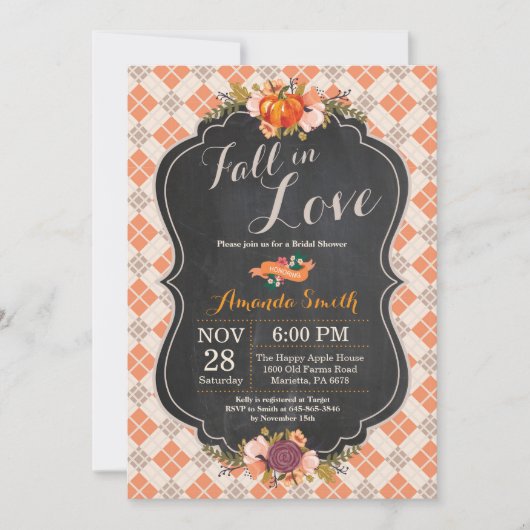 Carte d'invitation de douche de mariée Tombez amou (Devant)