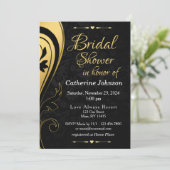 Carte d'invitation de douche Mariage noire en or (Debout devant)