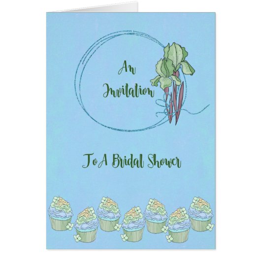 Carte d'invitation de douche nuptiale, bleu avec I (Devant)