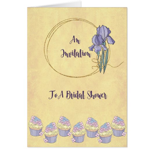 Carte d'invitation de douche nuptiale, or avec Iri (Devant)