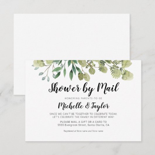 Carte d'Invitation de douche virtuelle rustique et (Devant / Derrière)