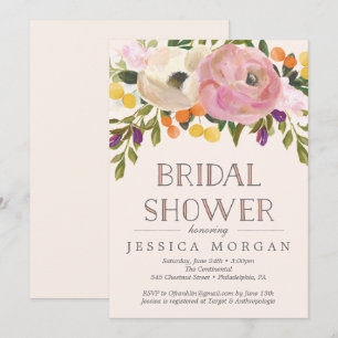 Carte d'invitation de douches nuptiales en fleurs