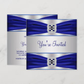 Carte d'invitation de fête bleu cobalt pour toutes (Devant / Derrière)