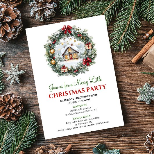 Carte d'invitation de fête chic rouge vert pour le