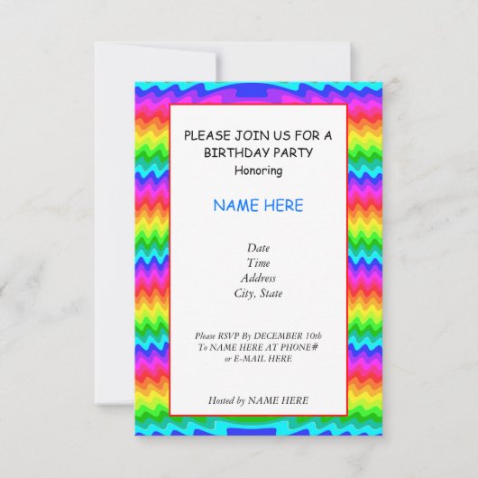 Carte d'invitation de fête d'anniversaire colorée (Devant)