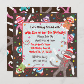 Carte d'invitation de fête d'anniversaire de singe (Devant / Derrière)
