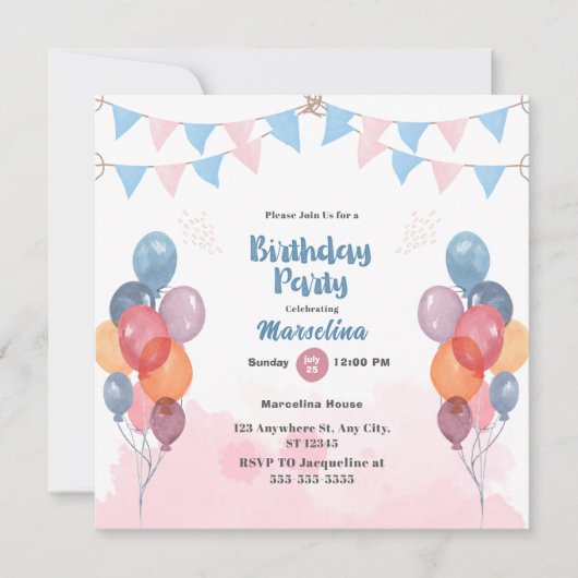 Carte d'invitation de fête d'anniversaire du ballo (Devant)