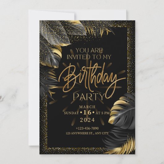 carte d'invitation de fête d'anniversaire noire (Devant)