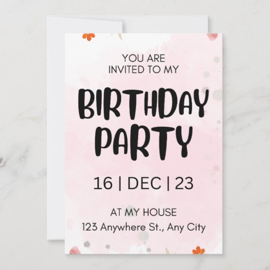 Carte d'invitation de fête d'anniversaire, script (Devant)