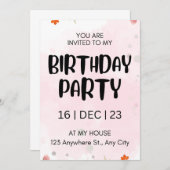 Carte d'invitation de fête d'anniversaire, script (Devant / Derrière)