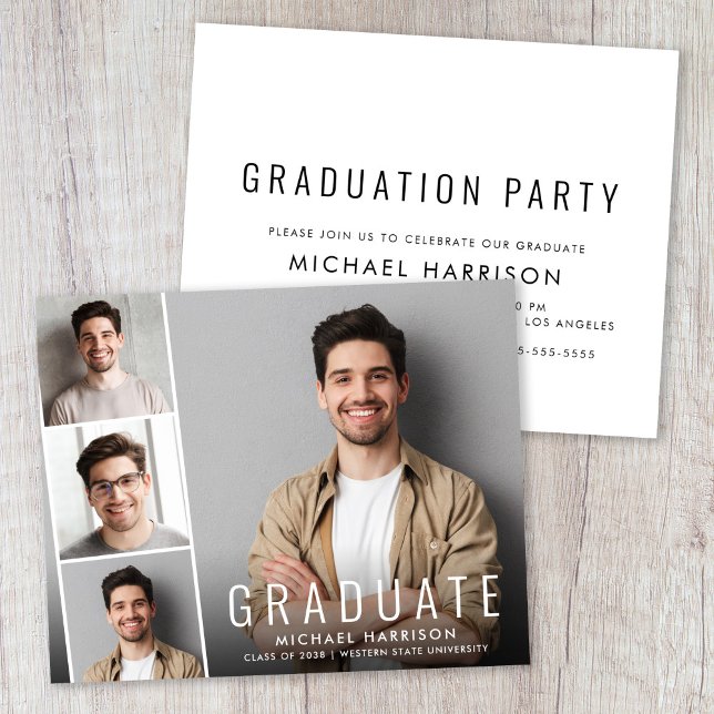 Carte d'invitation de fête de fin d'études à bande (Budget Photo Graduation Party Invitation)