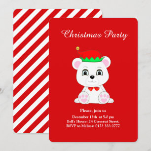 Carte d'invitation de fête de Noël d'elfe d'ours p