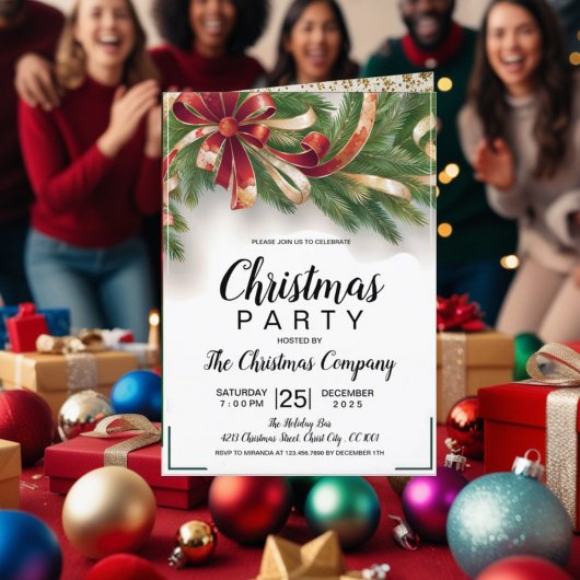 Carte d'invitation de fête de Noël - Gold Orn