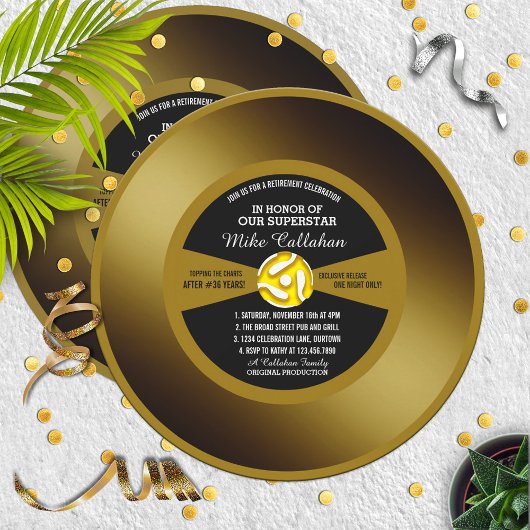 Carte d'invitation de fête de retraite Disque Viny