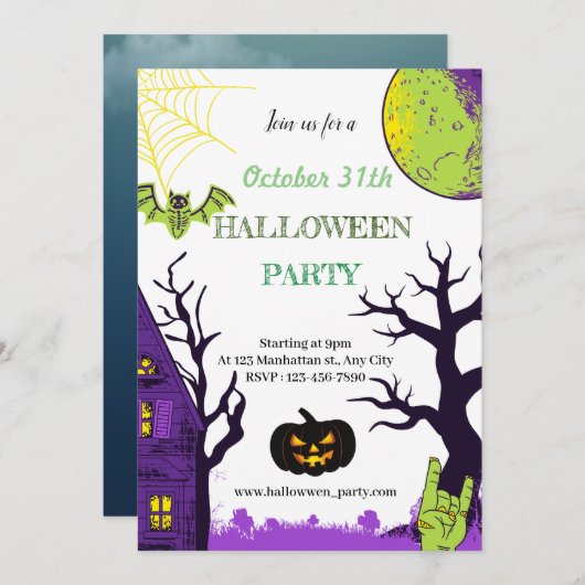 Carte d'invitation de fête d'Halloween (Devant / Derrière)
