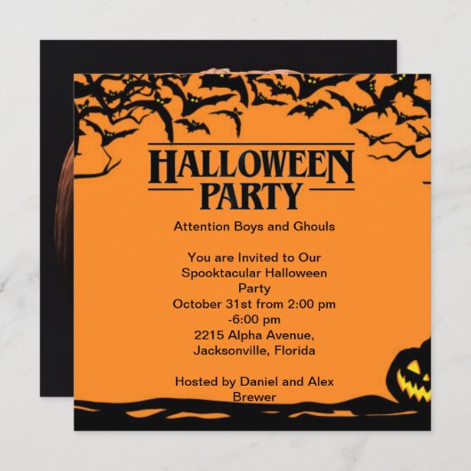 Carte d'invitation de fête d'Halloween (Devant / Derrière)