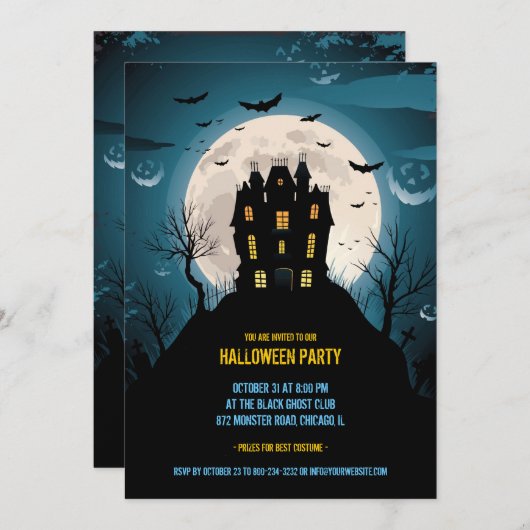Carte d'invitation de fête d'Halloween (Devant / Derrière)