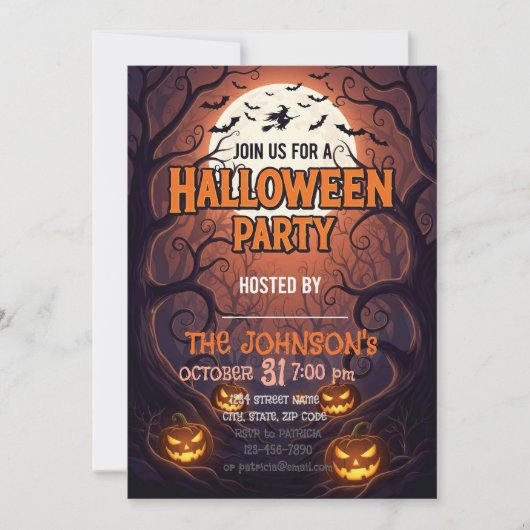 Carte d'invitation de fête d'Halloween | Pu Forêt (Devant)