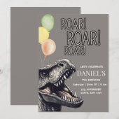 Carte d'invitation de fête dinosaure modifiable, T (Devant / Derrière)