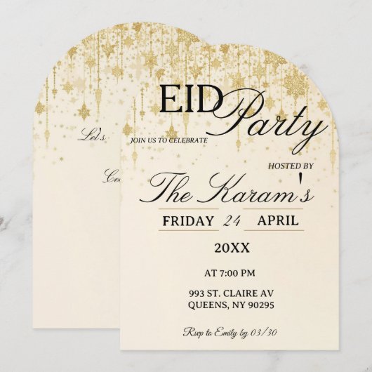 Carte d'invitation de fête élégante Boho dorée pou (Devant / Derrière)