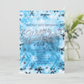 Carte d'invitation de fête Flocons de neige bleus  (Debout devant)