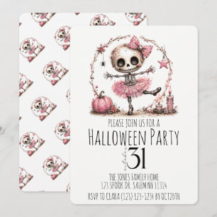 Carte d'invitation de fête Halloween squelette mig