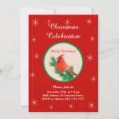 Carte d'invitation de fête Rouge de Noël Oiseau &  (Devant)