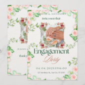 carte d'invitation de fiançailles verte et blanche (Devant / Derrière)