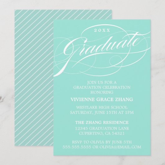 CARTE D'INVITATION DE FIN D'ÉTUDES DE STYLE ÉLÉGAN (Devant / Derrière)