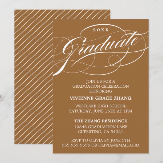 CARTE D'INVITATION DE FIN D'ÉTUDES DE STYLE ÉLÉGAN (Devant / Derrière)
